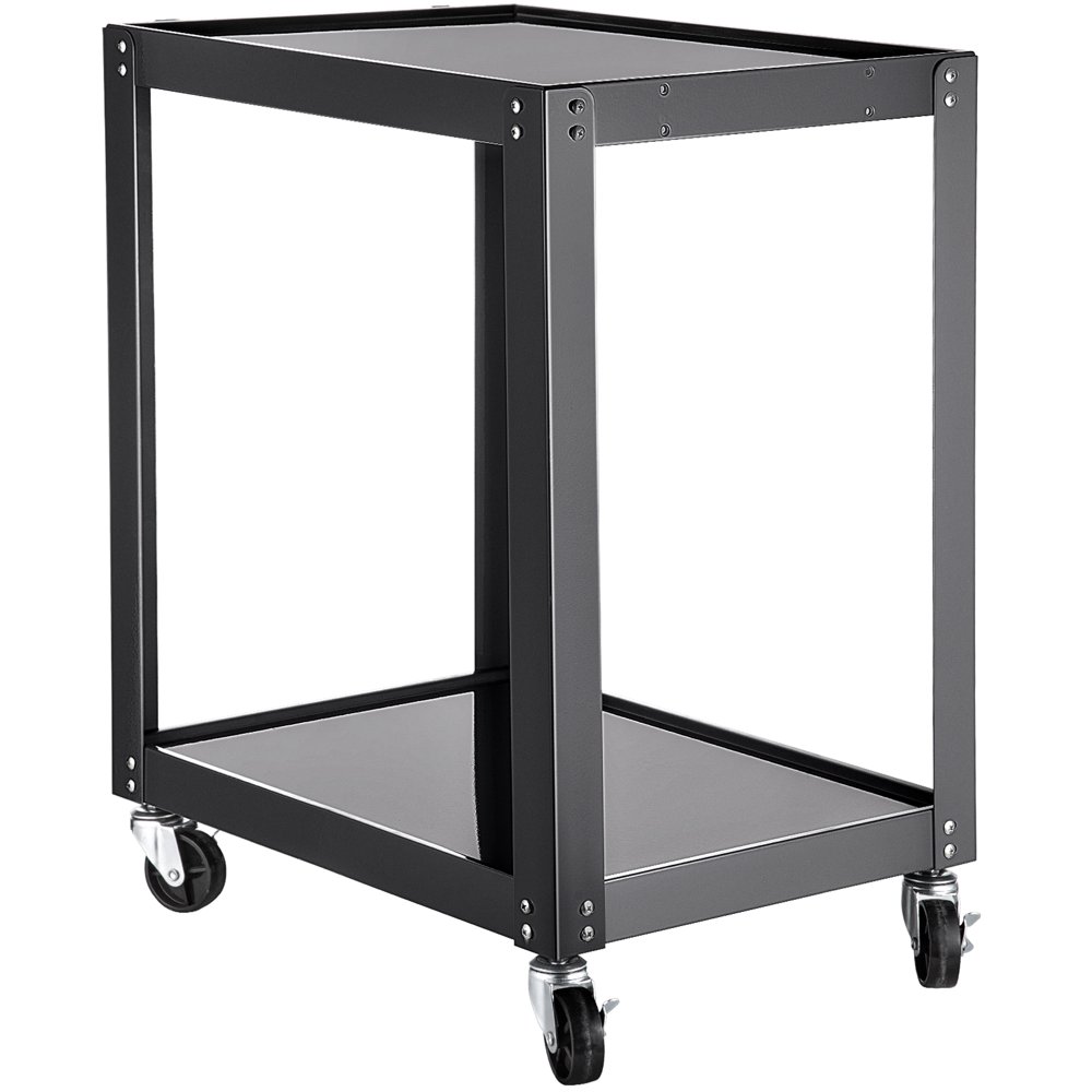 VEVOR Steel AV Cart 2 Shelves, Media Cart with Power Strip, Presentation Cart with 2 Shelves, 24