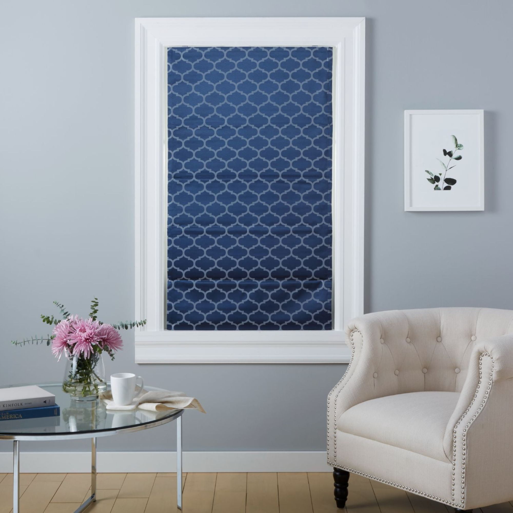 Exclusive Home Montague Trellis Total Blackout Roman Shade, 31"x64", Indigo
