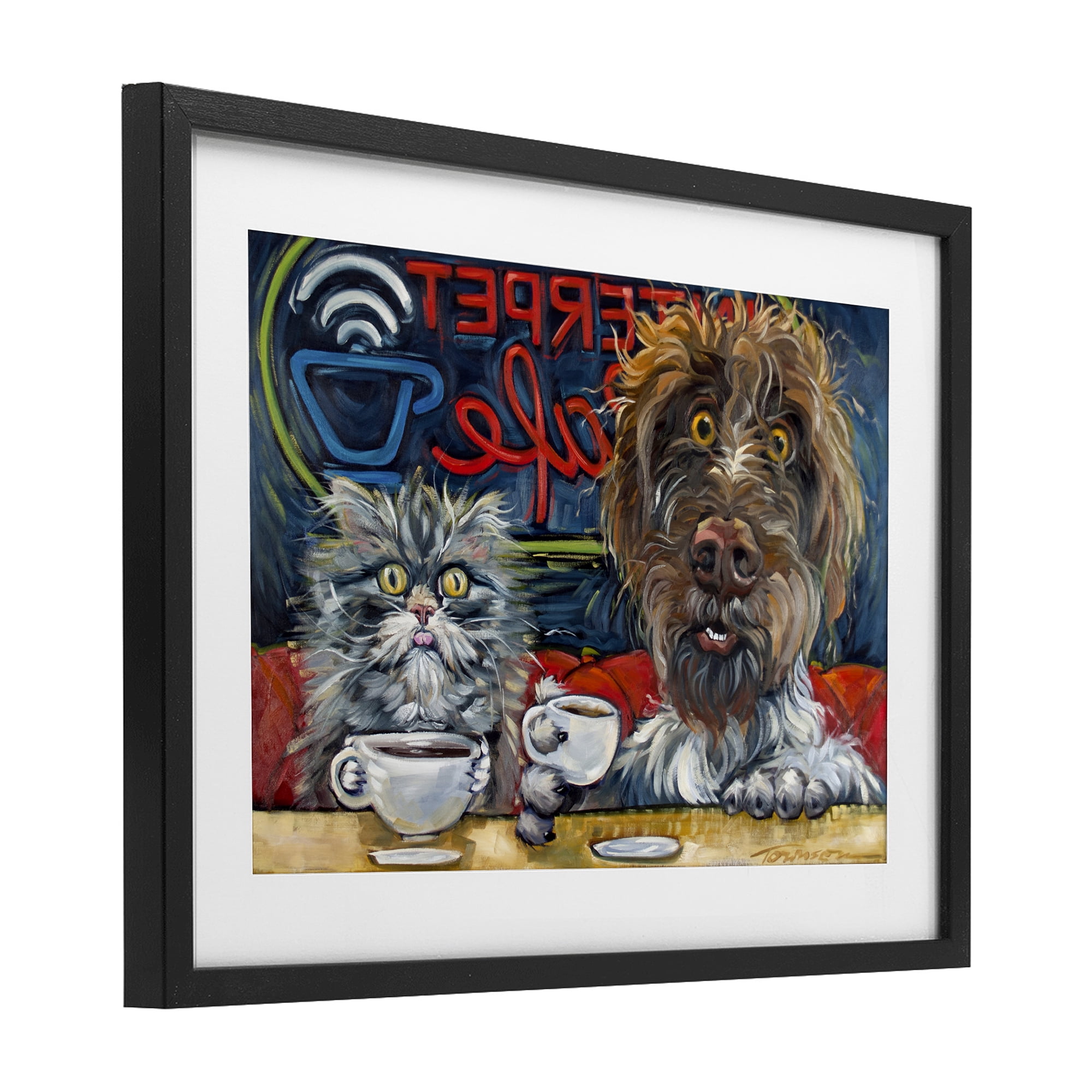 Stupell Industries Pets Wired At The Cafe Black Framed Print Under Glass, design by CR Townsend