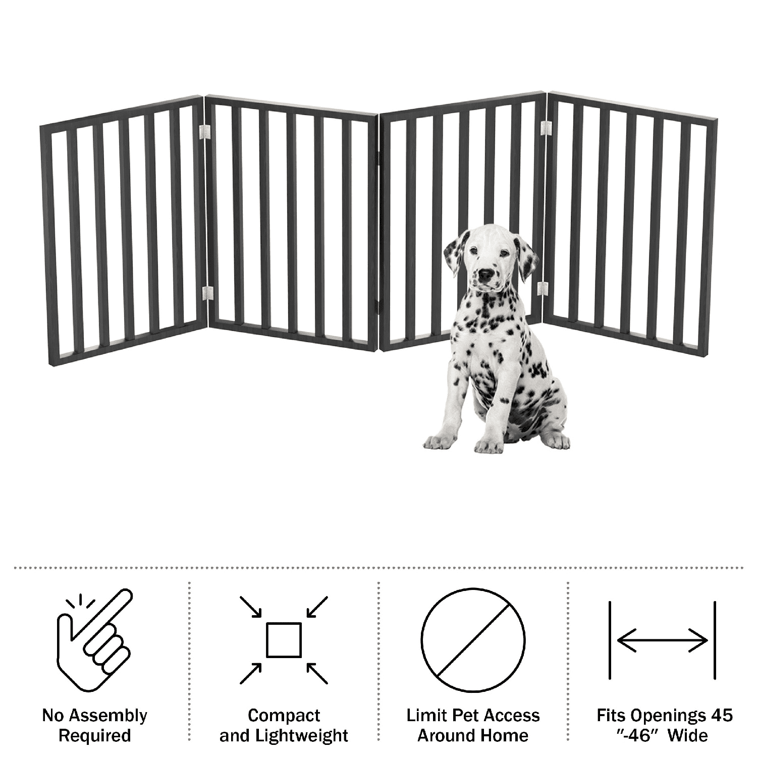 4-Panel Indoor Foldable Dog Fence for Stairs, Hallways, or Doorways - 72x24-Inch Wood Freestanding Dog Gates  (Black)