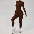 thumbnail image 2 of Sevpuikl Women's Long Sleeve Half Zip Up Jumpsuit One Piece Romper Slim Fit for Yoga Pilates Gym Stretchy Tummy Control(Brown,L), 2 of 4