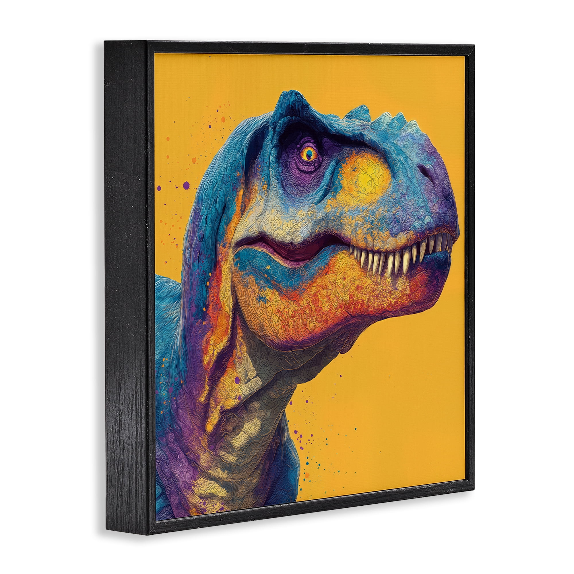 Stupell Industries Vibrant T-Rex Portrait Black Framed Giclee Art, design by Wumples