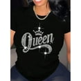 thumbnail image 1 of Shiny Queen Letter Print Crew Neck T-shirt, Short Sleeve Casual Top for Summer & Spring, Women's Clothing Tee For Adult, Men, Women, Teen, Teenager, Adolescent, Youth, 1 of 6