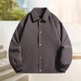 thumbnail image 2 of MKLEKYY Men's Fall Jackets Men's Autumn Jacket Solid Colour Loose Fit Casual Style with Pockets Lapel Jacket, 2 of 4