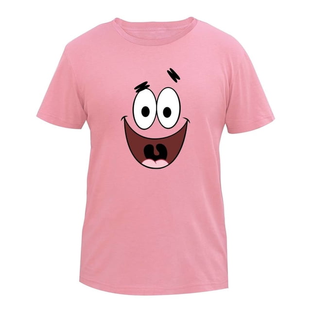 Playera Bob Esponja para Hombre, de Algodón Manga Corta Diseño Cara Patricio Rosa Talla CH