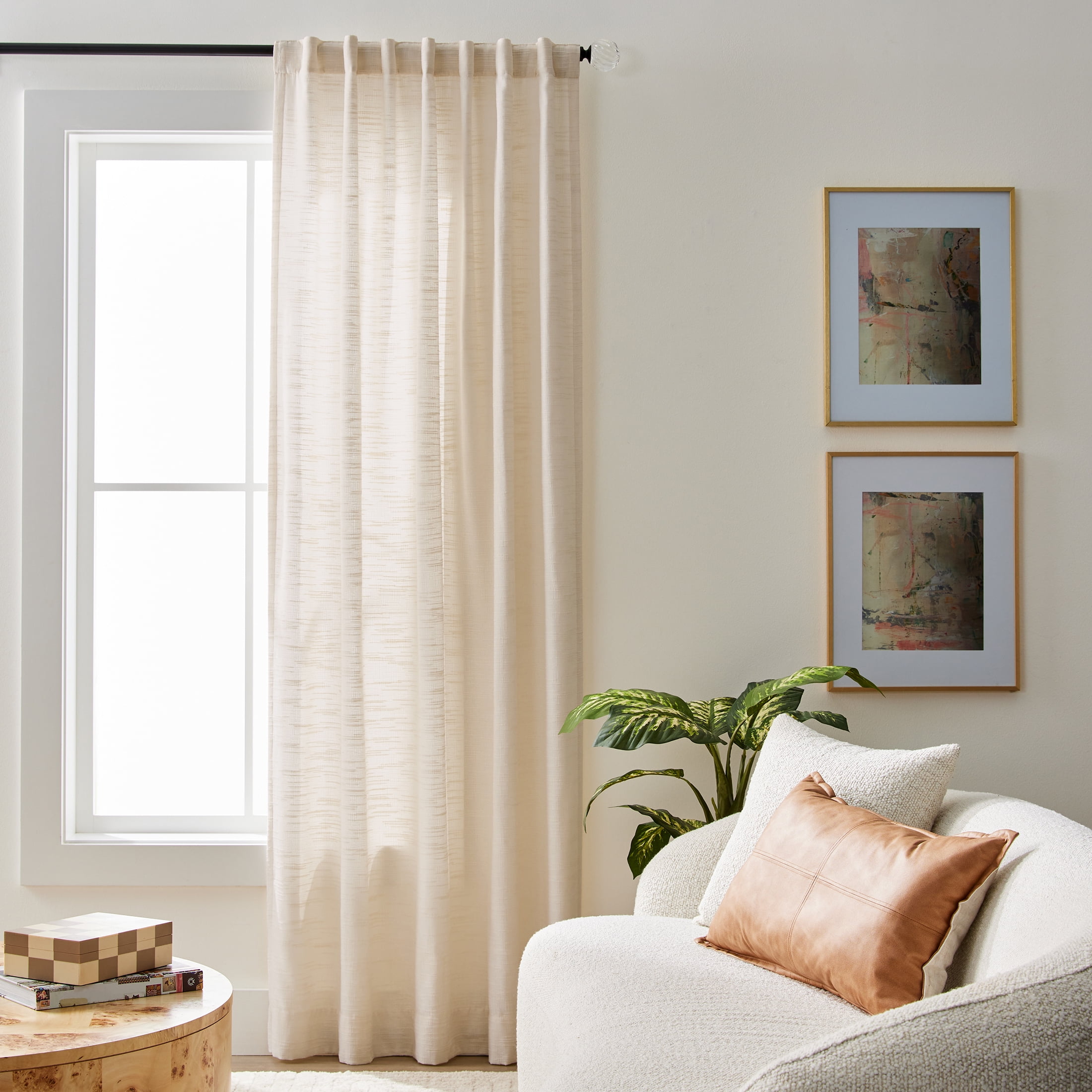 Better Homes & Gardens Textured Solid Chenille Light Filtering Single Curtain Panel, Ivory, 50"W x 84"L