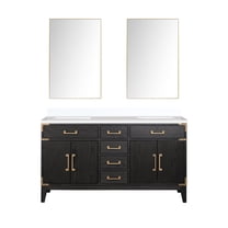 Laurel 60 in W Black Oak Double Bath Vanity, Cultured Marble Top, and 28 in Mirrors
