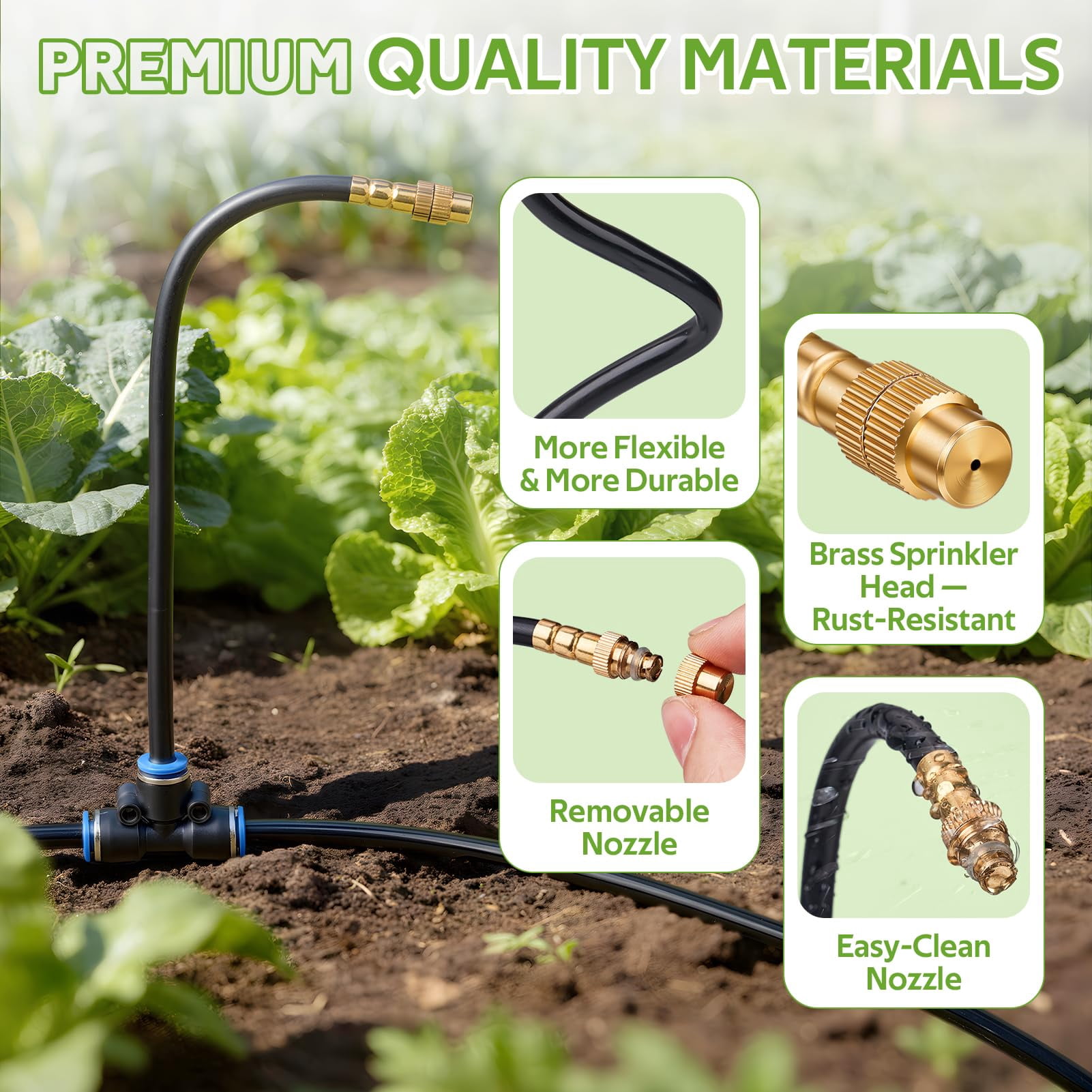360° Adjustable Drip Irrigation System 164ft With Timer  1/4" Tubing And Copper Nozzles Automatic Atomizing Watering Kit For Garden Yard Lawn Greenhouse & Potted Plants