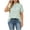 Mint Green, variant on Women's Blouse Mandarin Collar Vertical Striped Half Button Short Sleeve Curved Hem Loose Fit Casual Top Soft Lightweight Breathable Summer Shirt