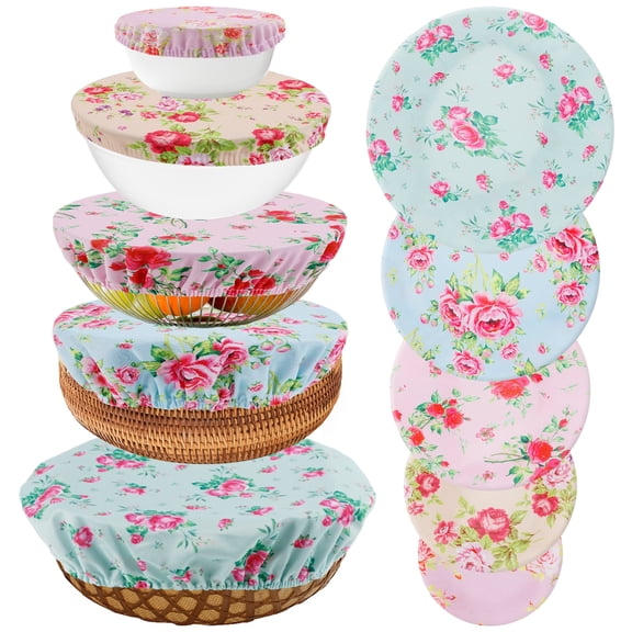 10Pcs Cloth Bowl Cover Reusable Fabric Bowl Cover Elastic Food Bowl Cover Portable Bowl Top Cover Travel Bowl Cover Food Storage Bowl Cover for Party Picnic Home Travel