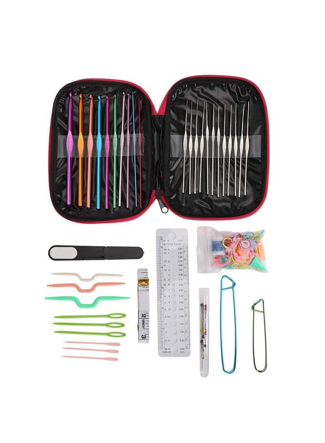 100-Piece Crochet Weaving Tool Kit Multicolour， Metal Crochet Hook Set Sweater Knitting Tool Crochet Set Needles Sewing Tools Kit with DIY Accessories