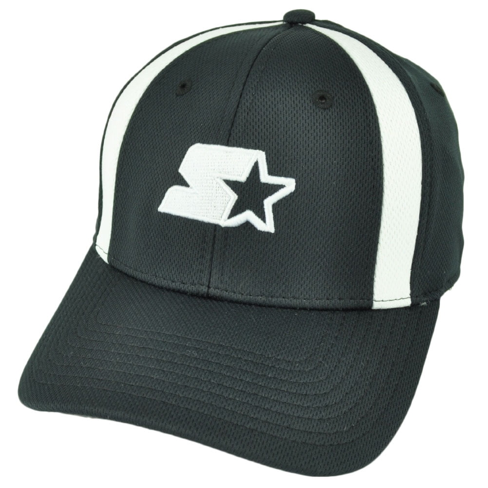Starter Logo Brand Headgear Black White Hat Cap Stretch Medium Large Flex  Fit