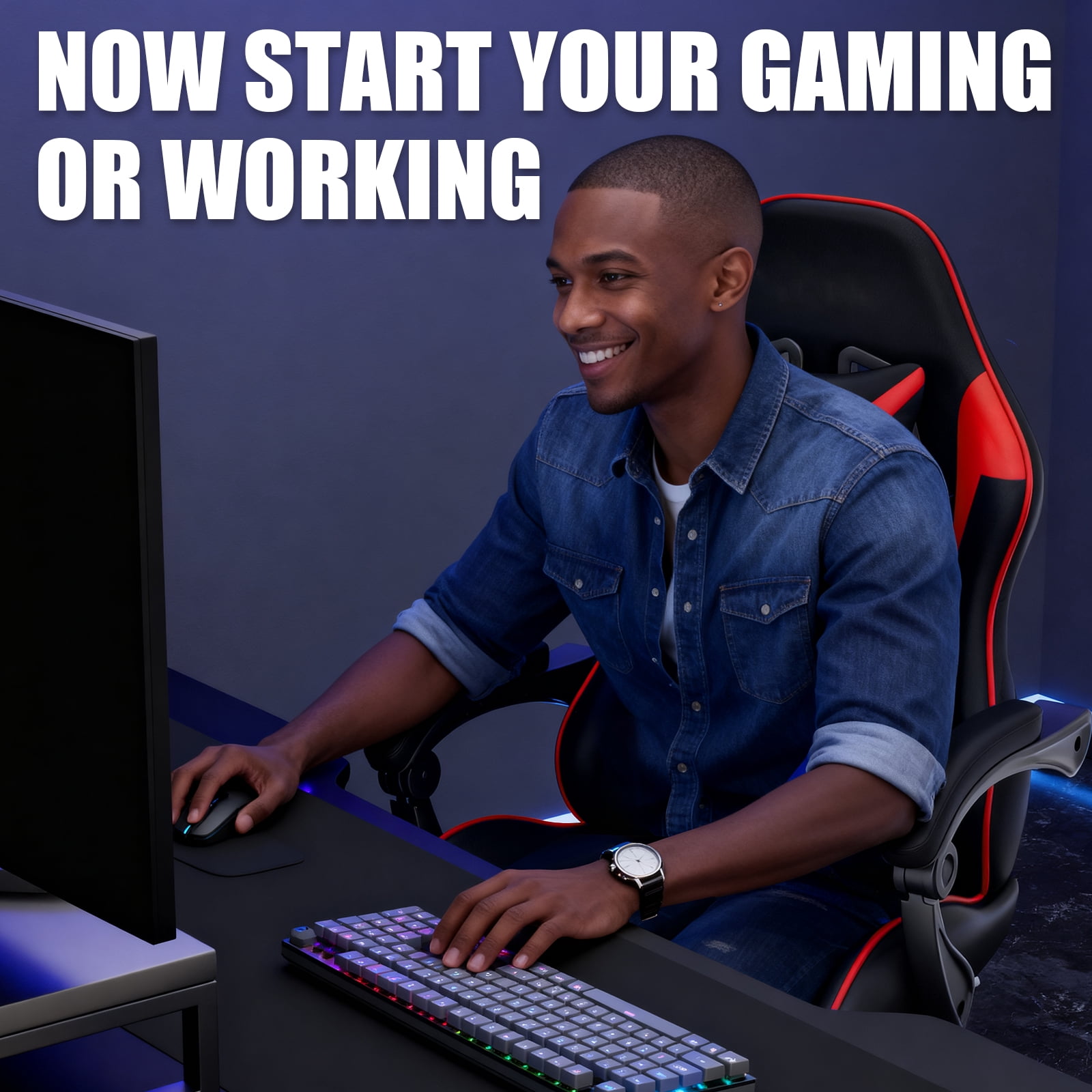 Czlolo Gaming Chair, Lumbar Massager Game Chairs, High Back Reclining, with Headrest Gamer Office Chair.(Red)