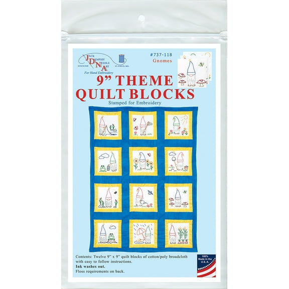 Jack Dempsey Themed Stamped White Quilt Blocks 9"X9" 12/Pkg-Gnomes