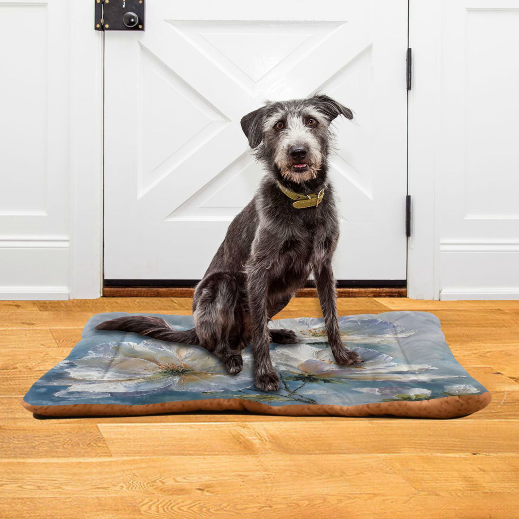 Qxltty White Flowers Ped Pad Wear-resistant and Hard to Bite Through Sleeping Pad for Small Medium Large Dogs Winter Pet Bed 36×24in