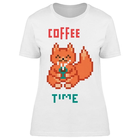 Coffee Time Pixel Fox T-Shirt Women -Image by Shutterstock, Female XX-Large