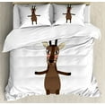 thumbnail image 1 of Goat Duvet Cover Set Queen Size, Indigenous Vietnam Split Hoove Saola Standing on Two Legs Cartoon Character, Decorative 3 Piece Bedding Set with 2 Pillow Shams, Brown Black Beige, by Ambesonne, 1 of 3
