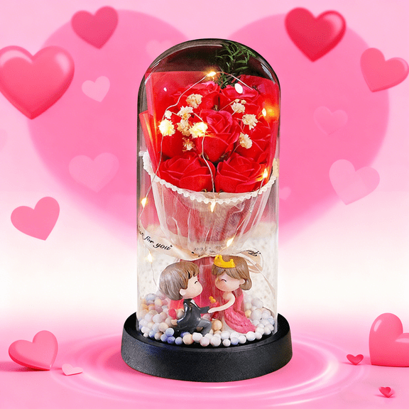 Stijggn Valentine's Day Gift Bright and Timeless Home Decoration Roses, Protective Glass Dome for Christmas, Birthday, Anniversary, Mother's Day, Valentine's Day