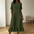 thumbnail image 6 of ClodeEU Women's Linen Blend V Neck Half Sleeve Dress with Ruffle Hem,Solid Color Casual Midi Dress with Pockets Army Green,Women's Plus L, 6 of 8