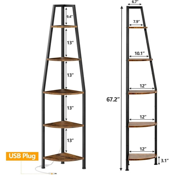 5 Tier Corner Shelf with LED Light