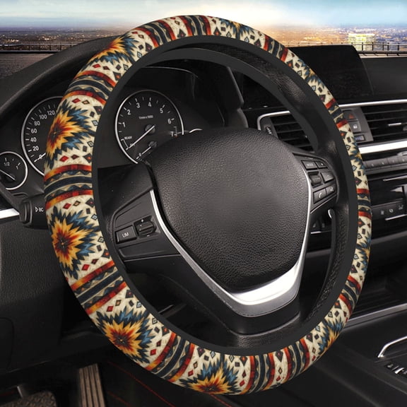 Steering Wheel Cover Anti-Slip Elastic Car Protective Universal 15 Inch Fit for Vehicles Auto SUVs , Native Southwest Tribal Patterns Art