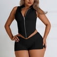 thumbnail image 3 of Short Sets for Women Slim Fit Sleeveless Zip Up Cropped Vest and Shorts 2 Piece Matching Set Going out Sets, 3 of 9