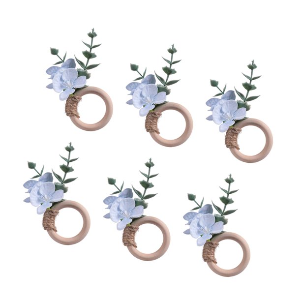 6 anillos para servilletas, hebillas para servilletas, decoración de mesa, servilletas de madera Azul
