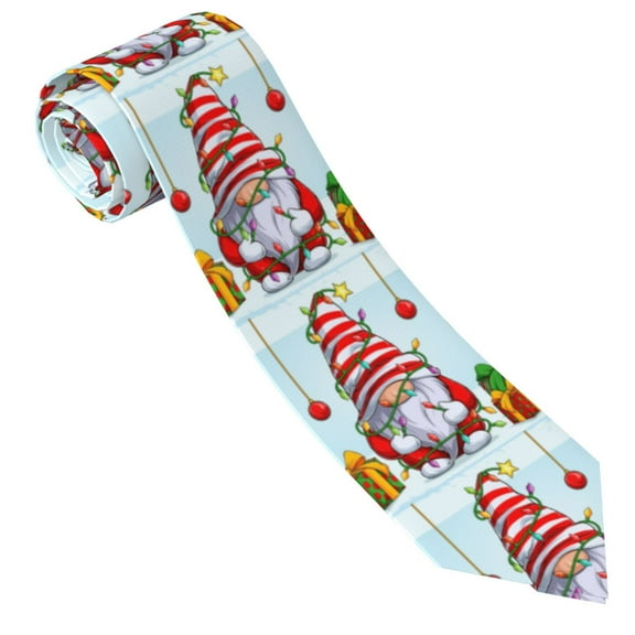 Salouo Funny Christmas Gnome Pattern Men's Silk Ties 4.7"Necktie for Men Formal Ties Business Necktie Men's Wedding Fashion Accessory