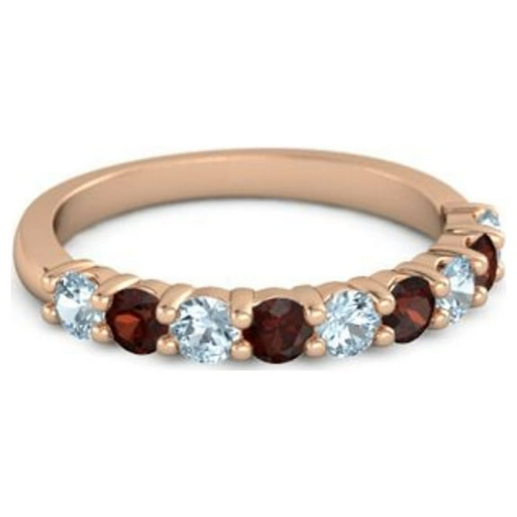 925 Silver Round 2.5MM Aquamarine Garnet Eternity Rose Plated Women Ring