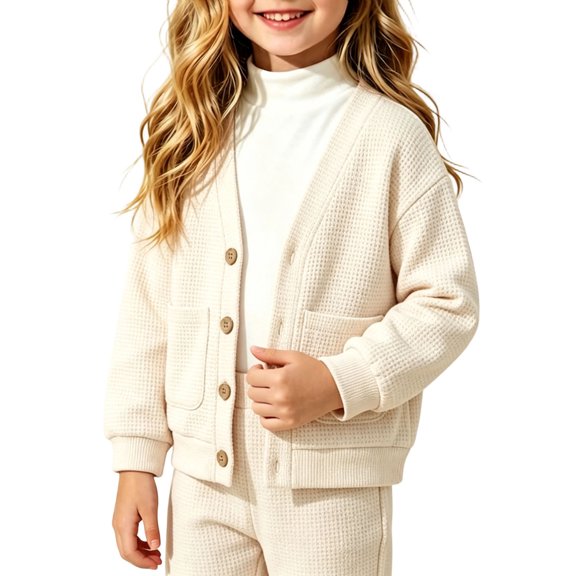Rrxhxhs Cardigan for Girls Solid Color V-Neck Button Front Long Sleeve Loose Casual Sweater Cover Up with Pockets