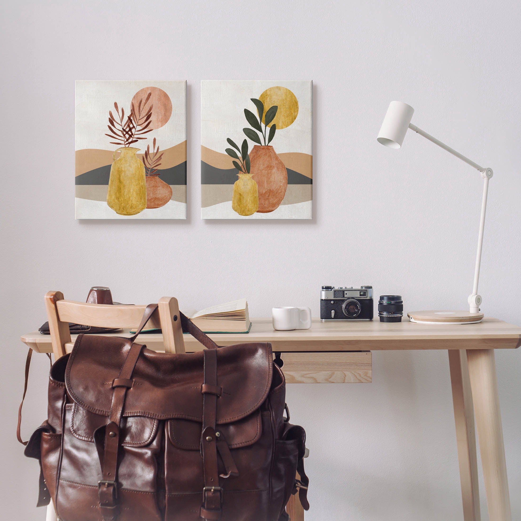 Boho Botanical Sprigs Landscape Botanical & Floral Graphic Art Gallery Wrapped Canvas Print Wall Art, Set of 2