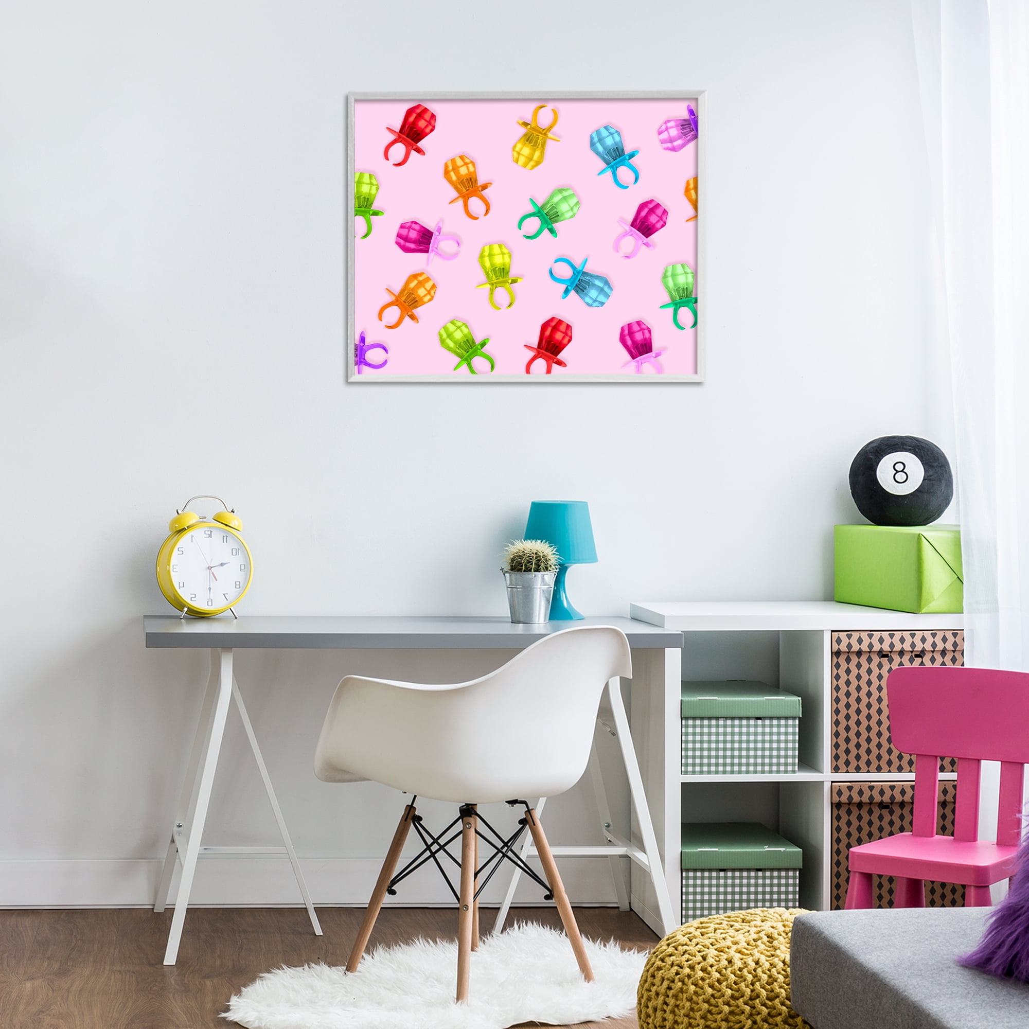 Stupell Industries Candy Gem Ring Party Pattern White Framed Giclee Art, design by LISH Creative