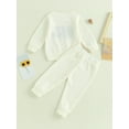 thumbnail image 3 of Toddler Baby Girl Boy Fall Winter Waffle Outfit Set Letter Printed Long Sleeve Sweatshirt Tops + Drawstring Pants 2Pcs Set, 3 of 8
