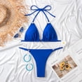 thumbnail image 4 of REORIAFEE Womens Two Piece Swimsuits Bikini Bathing Suit Vintage Swimwear Fashionable Bikini Split Swimwear Two Piece Set Blue S, 4 of 6