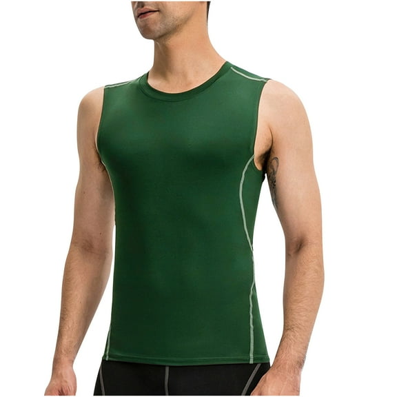 SSAAVKUY Savings Men Sleeveless Workout Tank Tops Slim Fit Crewneck Solid Basic Shirt Summer Casual Gym Athletic Sport Muscle Vest Tee Army Green L