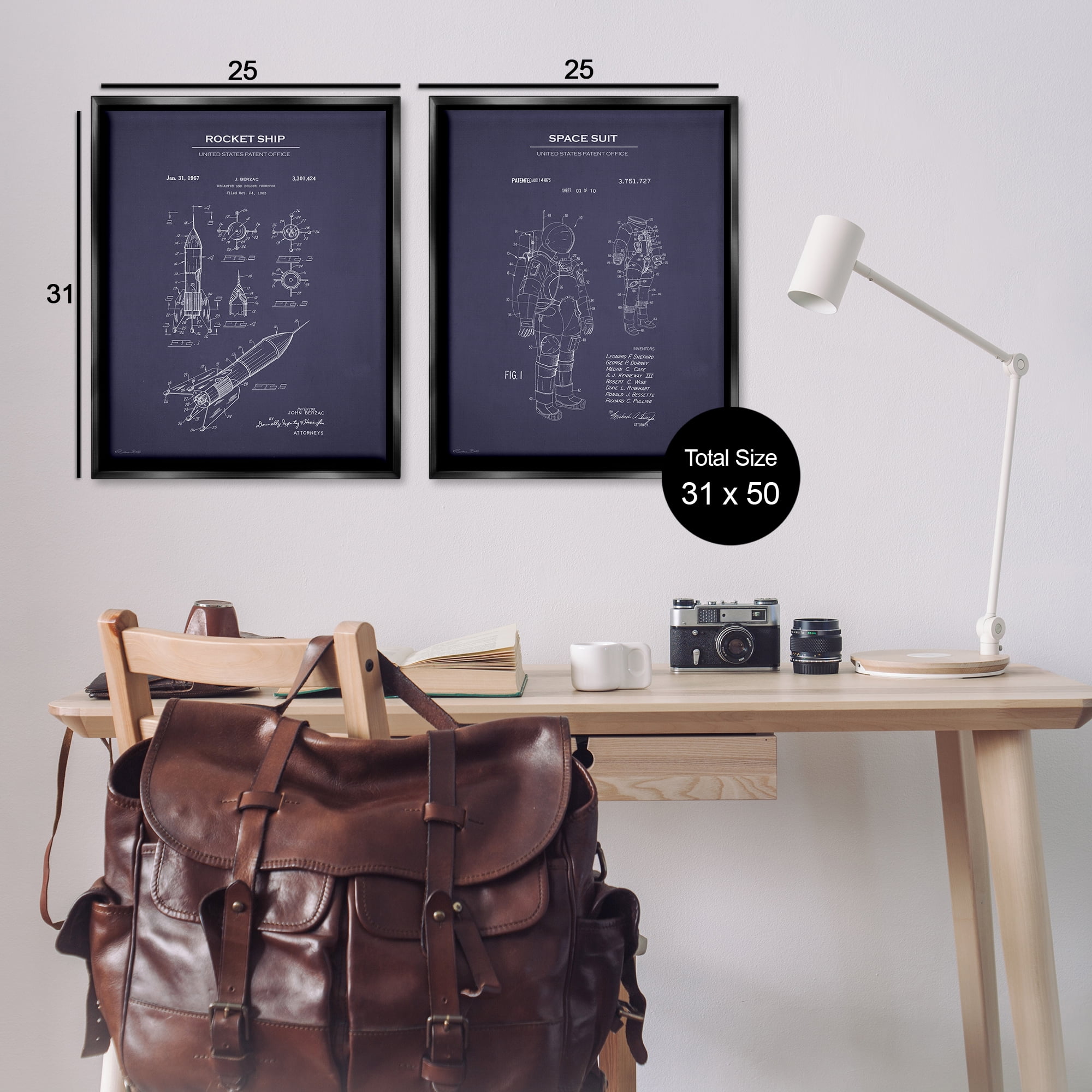 Stupell Industries Rocket Space Suit Diagram Education Painting Black Floater Framed Canvas Art Print Wall Art, 31 x 25, Set of 2