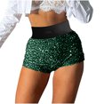 thumbnail image 6 of Felirenzacia Women's Sequin Shorts Sparkly Hot Pants Velvet Fully Lined Wide Elastic Waistband Shorts for Party Raves,Army Green,M, 6 of 9