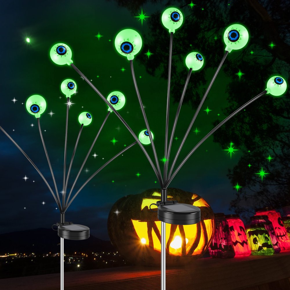 2 Lampes Solaires Halloween YGVQN - 6 LED Visage Sourire Effrayant, Oscillantes, Multicolores, étanches IP65, Pour Jardin