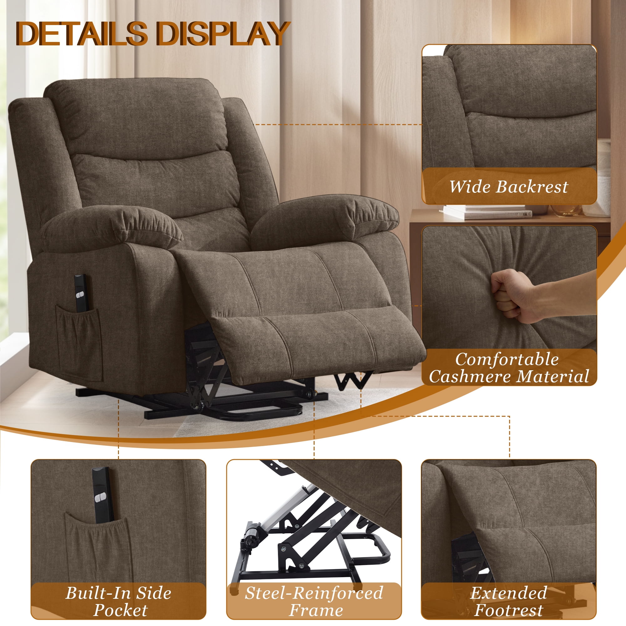 Korser Power Lift Recliner Chair for Elderly with Massage and Heat Oversized for Living Room,Brown