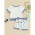thumbnail image 4 of Bslissey Toddler Baby Boys Summer Outfits Dinosaur Embroidery Short Sleeve T-shirt Tops with Elastic Waist Shorts 2Pcs 6M 12M 18M 24M 3T Infant Casual Shorts Sets, 4 of 9