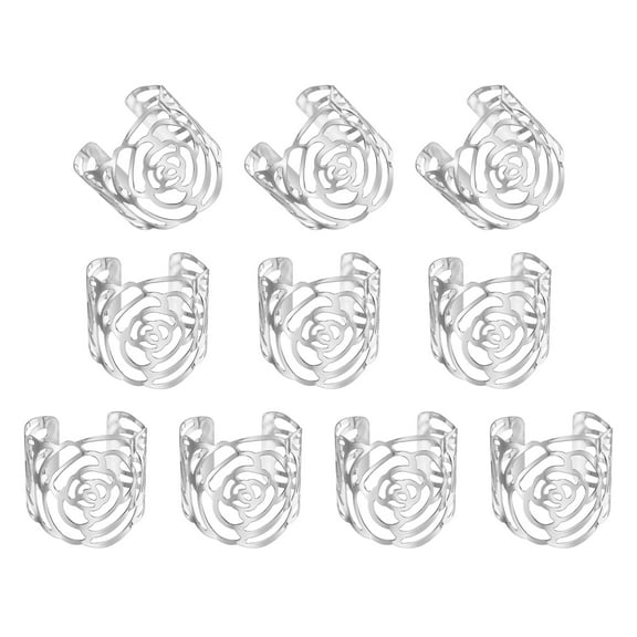 6pcs Silver Napkin Rings Metal Hollow Rose Pattern Napkin Holders for Dinner