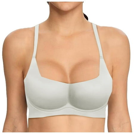 YHGFVOKJ Bras for Women Stretch Lightly Lined Comfort No Underwire Seamless Bralettes Wireless Underwear Soft Push-up Bra Full Coverage Bra Light Gray XL