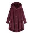 thumbnail image 1 of WEIYLL Fleece Jacket Women Fashion Button Tail Hooded Pull Loose Sweater Wine Fall Clothes Size S, 1 of 7