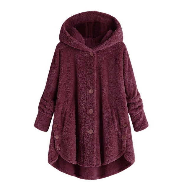 WEIYLL Vestes en Molleton pour Femmes Mode Bouton Queue Capuche Chandail Ample Chandail Vin Sortie Automne Hauts Taille 2TG