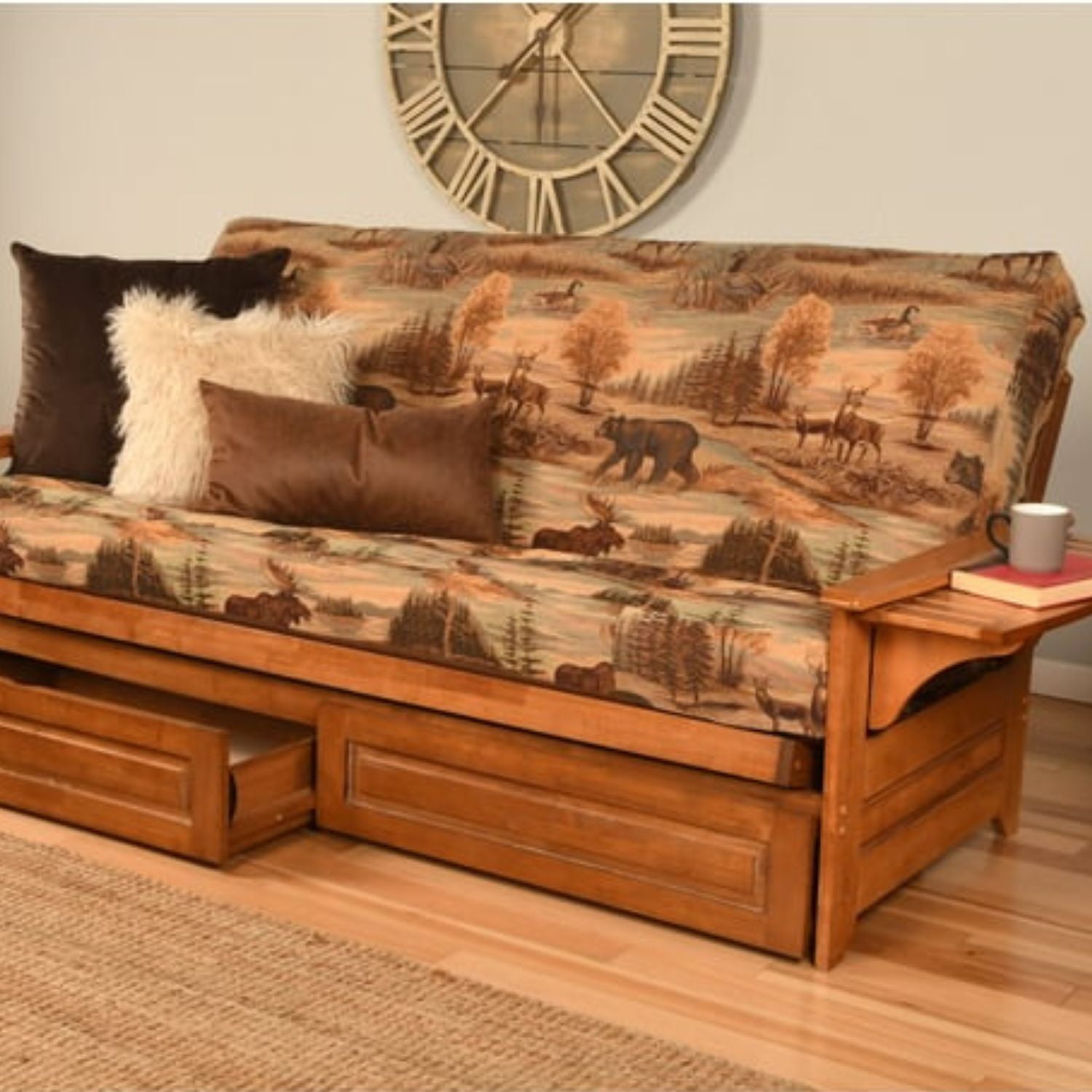 KODIAK Phoenix Frame-Antique White Finish-Oregon Trail Saddle Mattress-Storage Drawers