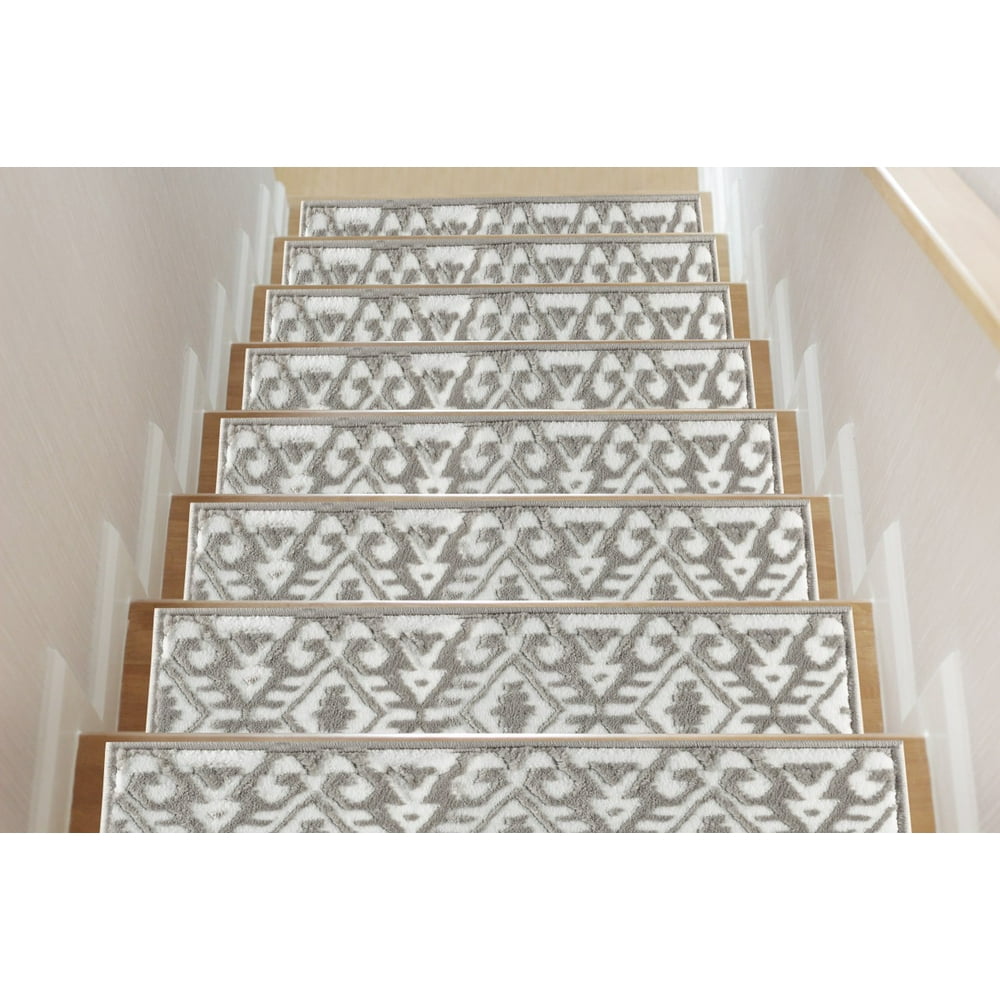 The Sofia Rugs, Modern Carpet Stair Treads, Floral, 13x(9"x28"), Gray