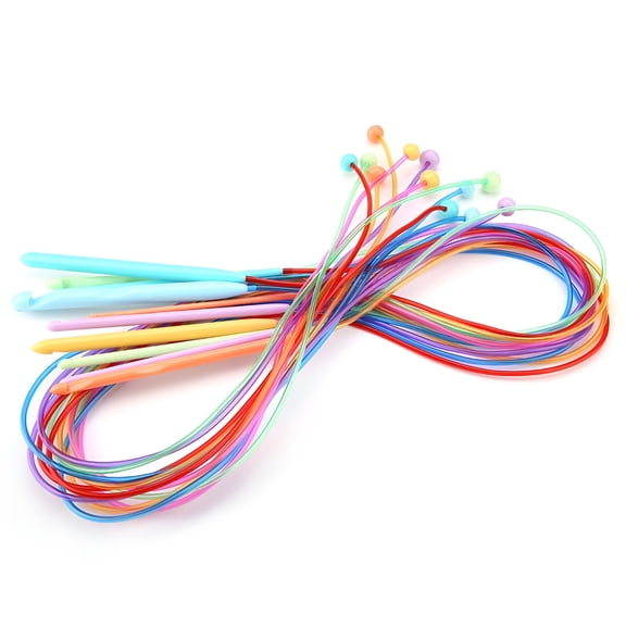 BESTSKY Crochet Hooks with Cable,ABS Plastic Afghan Tunisian Crochet Hook Set with Cable Carpet Rug Weave Knitting Needles 12Pcs