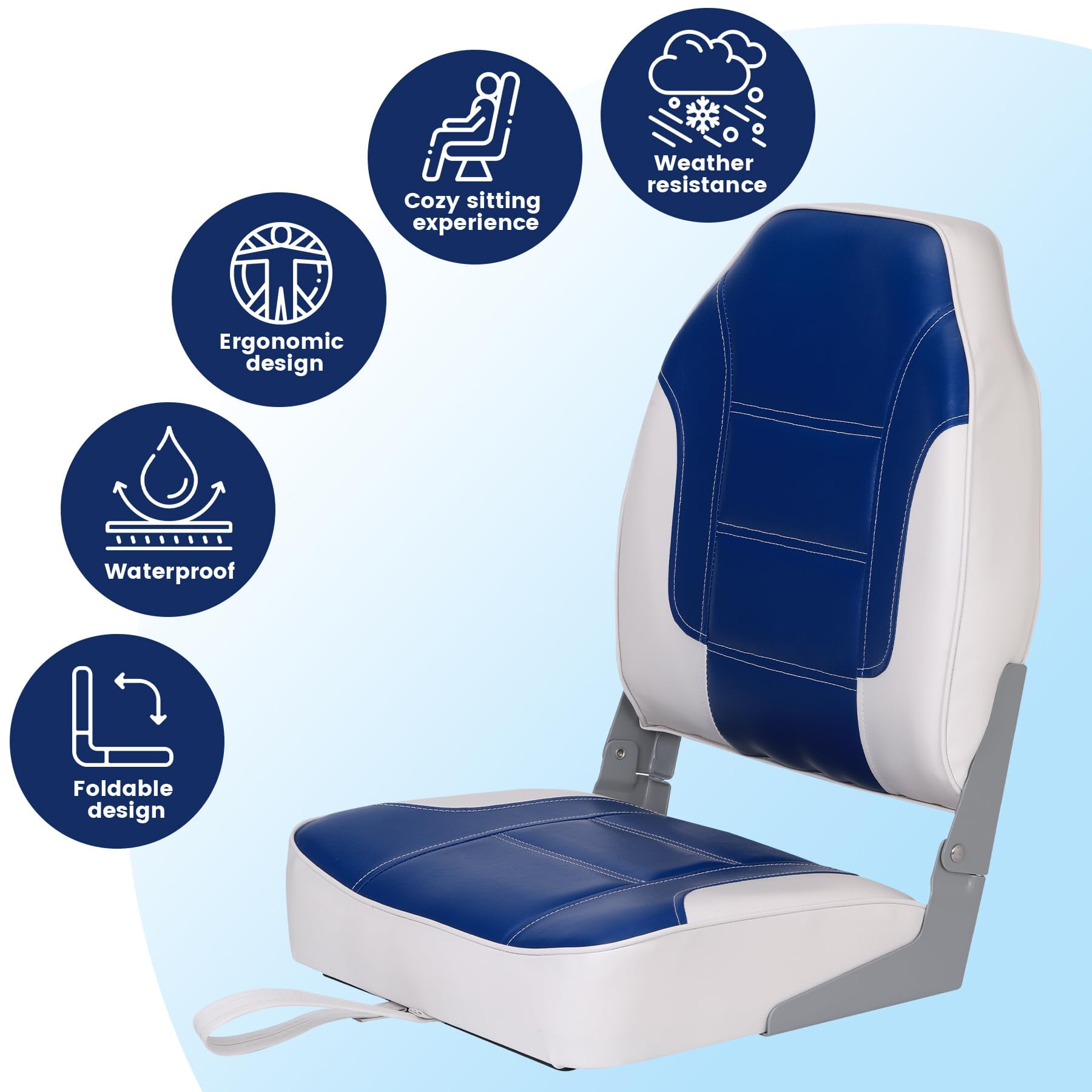 M optimized Set of 2 Premium High Back Folding Boat Seat, Marine Seats for Fishing, Sightseeing, Speedboats, Canoes