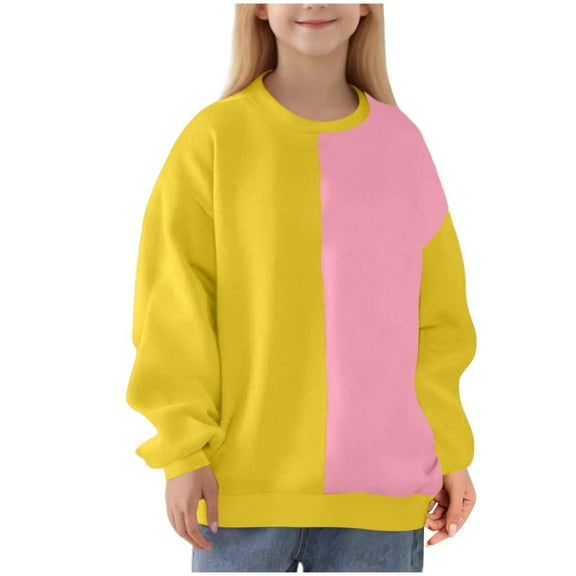 cfhntfmh Girls Sweatshirts Color Block Long Sleeve Pullover Unisex Boys Girl Basic Crewneck Sweatshirts Kids Fashion Clothes
