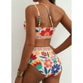 thumbnail image 4 of DOKOTOO Women's Bikini Sets Floral Print One Shoulder Spaghetti Straps High Waist Stretchy Tummy Control Two Piece Swimsuits, 4 of 8